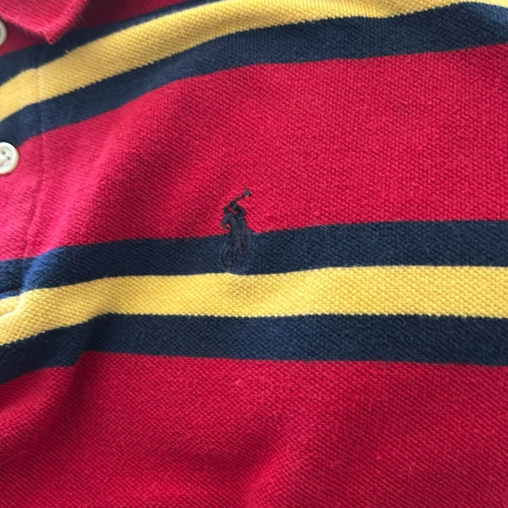 Ralph Lauren Classic Polo shirt. Traditional colors red, navy, and yellow.